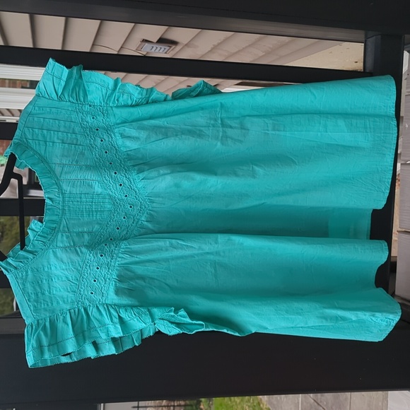 J Crew ruffle eyelet short sleeve top Green Sea foam green 2XL New w tags Sz  20 - Picture 1 of 16